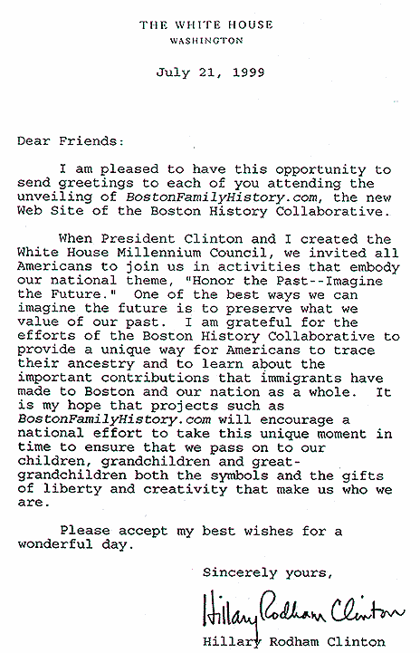 Hillary Clinton's Letter